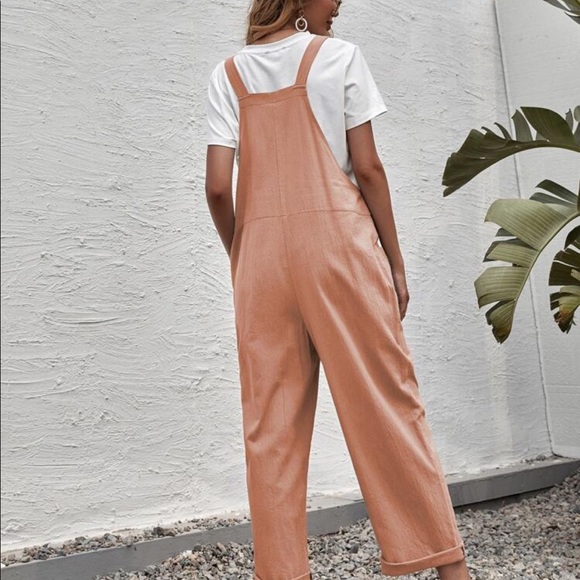 Boho Overalls Wide Leg Suspender Style Jumpsuit Pockets - Picture 2 of 5